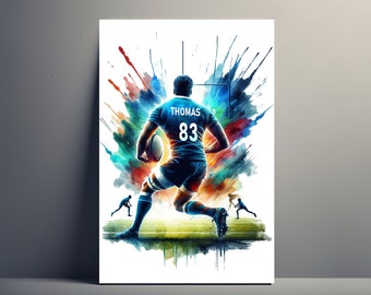 Personalized Rugby Player Poster | Customizable Rugby Poster, Sports Gift Idea, Men's Rugby Name Art Illustration, Colorful