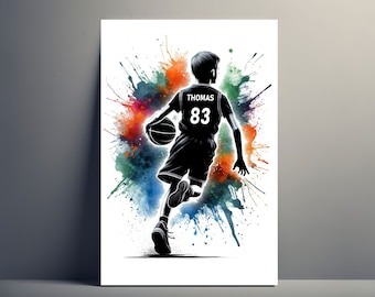 Personalized Basketball Player Poster | Customizable Child Basketball Poster, Sport Gift Idea Poster Boy First Name Art Illustration