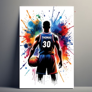 jogador de basquetebol personalizado pôster | Cartaz de basquete personalizável, ideia de presente esportivo pôster primeiro nome masculino decoração de arte de basquete