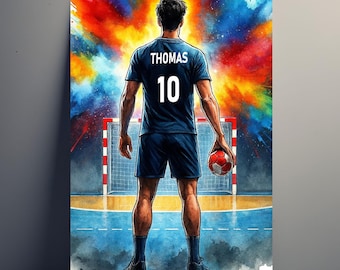 Personalized Handball Poster – Customizable Handball Decoration for Boys with First Name and Number | Men's Gift | Poster, Canvas, Digital