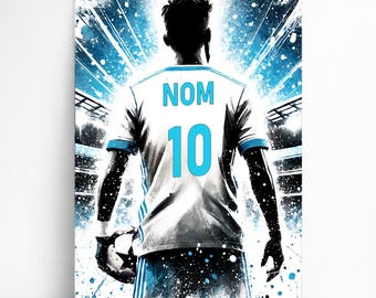 Personalized Marseille Poster with Name and Number – Custom-Made Football Player Poster, Canvas or Digital File, Football Gift