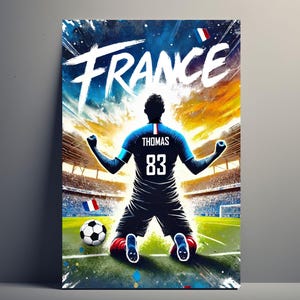 Personalized Football Poster | Customizable Men&#39;s Football Poster, Football Gift with First Name and Number for Boy, France Decoration