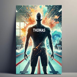 Personalized Swimming Poster | Customizable Poster Male Swimmer, Gift Idea for Swimming Fans - Decoration