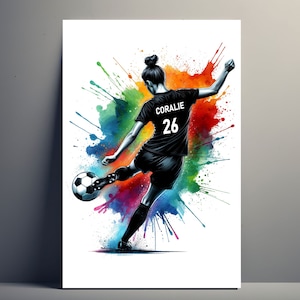 Personalized Football Poster | Customizable Girl Soccer Poster, Poster Illustration Gift Idea Sport First Name Woman Football Art