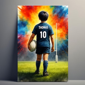 Personalized Rugby Player Poster for Boys – Rugby Gift for Men, First Name and Number | Children&#39;s Sports Decoration | Poster, canvas, digital