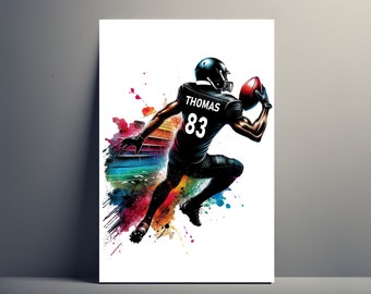 Personalized American Football Player Poster | Customizable NFL Poster, Sports Gift Idea, Men's Name, American Football Art