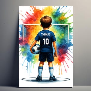 Personalized Football Poster for Boys – Football Gift for Kids with First Name and Number | Men&#39;s Sports Decoration | Poster, canvas, digital
