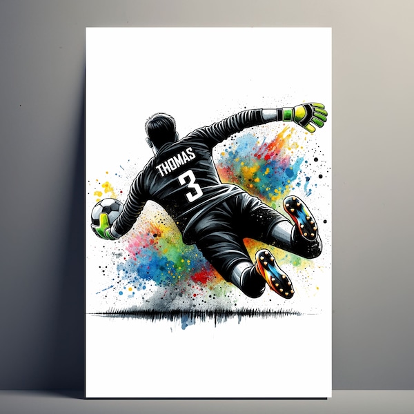 Affiche Personnalisée Football | Poster Gardien de But Personnalisable, Affiche Toile idée Cadeau sport Nom Homme Foot Art Illustration