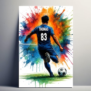 Personalized Men&#39;s Football Poster - Customizable Football Gift with First Name and Number | Boys&#39; Decoration | Poster, canvas, digital