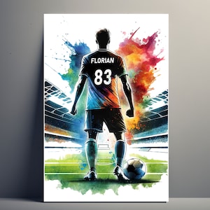 Personalized Football Player Poster | Customizable Men&#39;s Soccer Poster, Sport Gift Idea Poster Boy First Name Football Art Decoration