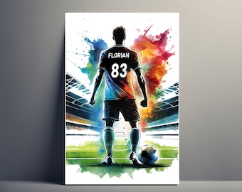 Personalized Football Player Poster | Customizable Men's Soccer Poster, Sports Gift Idea, Boy's Name, Football Art Decoration