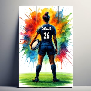 Personalized Rugby Poster – Customizable Rugby Gift for Women with First Name and Number | Girls Decoration | Poster, Canvas, Digital