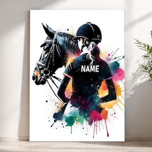 Poster personalizzato per amazzone | Poster personalizzabile per equitazione per ragazze, idea regalo con stampa su tela, nome sportivo, donna, appassionata d'arte