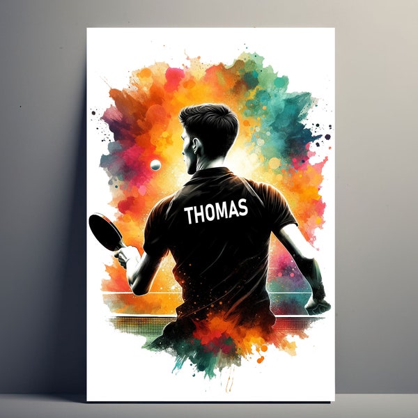 Personalisiertes Ping-Pong-Spieler-Poster | Anpassbares Tischtennis-Poster, Poster-Illustration, Geschenkidee, Sport, Vorname, Mann, Kunst