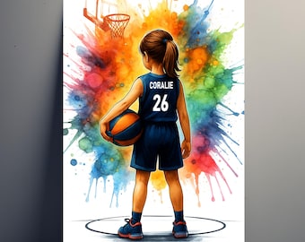Personalized Basketball Poster for Girls – Children's Basketball Gift with Name and Number | Women's Sports Decoration | Poster, Canvas, Digital