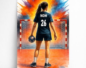 Personalized Handball Player Poster for Girls – Handball Gift for Women with Name and Number | Children's Decoration | Poster, Canvas, Digital
