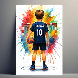 Personalized Handball Poster for Boys – Handball Gift for Kids with First Name and Number | Men&#39;s Sports Decoration | Poster, canvas, digital