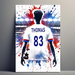 Personalized LYON Football Poster | Customizable Boy Football Poster, Football Gift Idea for Lyon Fan with First Name and Number for Men