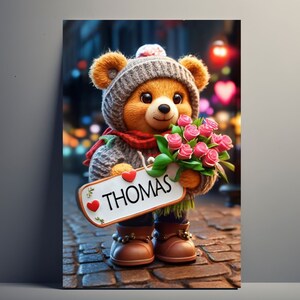 Póster personalizado Oso Regalo Pareja | Cartel de boda personalizable, idea de regalo de San Valentín, nombre, hombre, mujer, decoración, arte