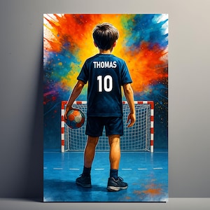 Personalized Handball Player Poster for Boys – Handball Gift for Men, First Name and Number | Children&#39;s Decoration | Poster, canvas, digital