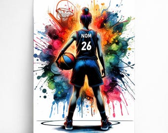 Personalized Basketball Player Poster | Customizable Girl's Basketball Poster, Sports Gift Idea Poster with Woman's Name, Basketball Decoration