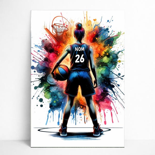 Personalized Basketball Player Poster | Customizable Girl's Basketball Poster, Sports Gift Idea Poster with Woman's Name, Basketball Decoration