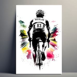 Personalisiertes Radfahrer-Poster | Poster Mann anpassbar Fahrrad, Poster Illustration Geschenkidee Junge Name Kunst Radfahrer Dekoration