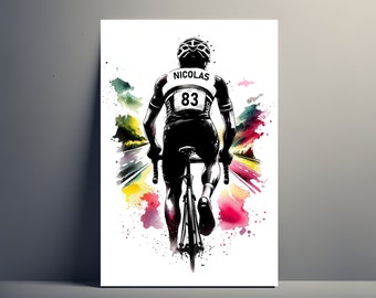 Personlig cyklistposter | Anpassningsbar man på cykelposter, illustration, presentidé, konstdekoration med pojkenamn