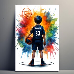 Póster de baloncesto personalizado para niños: regalo de baloncesto para niños con nombre y número | Decoración deportiva masculina | Póster, lienzo, digital