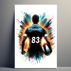 Personalized Rugby Player Poster | Customizable Rugby Poster, Canvas Poster Sport Gift Idea First Name Man Rugby Art Decoration