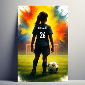 Personalized Football Poster – Customizable Football Gift for Girls with First Name and Number | Children&#39;s Decoration | Poster, canvas, digital