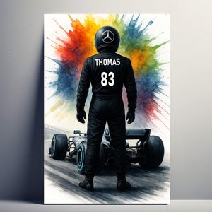 Personalized F1 Driver Poster – Customizable Formula 1 Gift with First Name and Number | Men&#39;s Decoration | Poster, canvas, digital