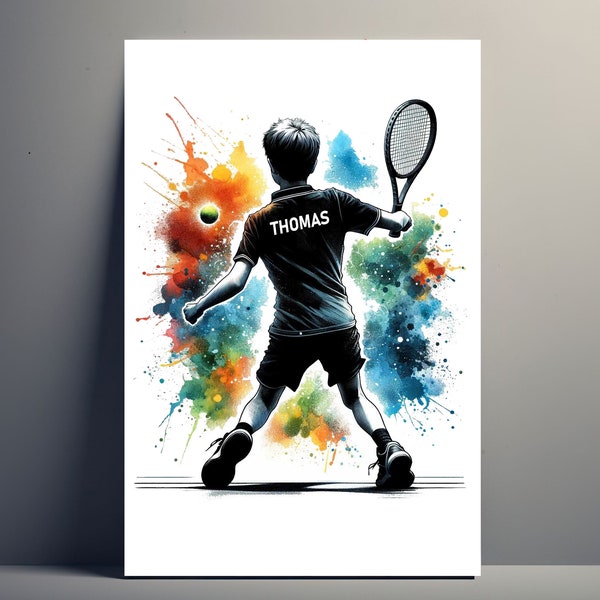 Affiche Personnalisée Tennis | Poster Garçon Personnalisable de tennis, Affiche Illustration idée Cadeau Prénom Homme Enfant Décoration