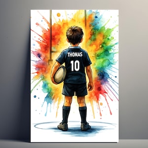 Personalized Rugby Poster for Boys – Rugby Gift for Kids, First Name and Number | Men's Sports Decoration | Poster, canvas, digital