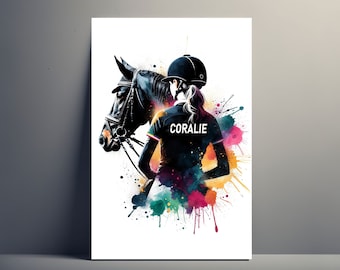 Personalized Rider Poster | Customizable Girl Horse Riding Poster, Canvas Poster Gift Idea Sport First Name Woman Art Fan