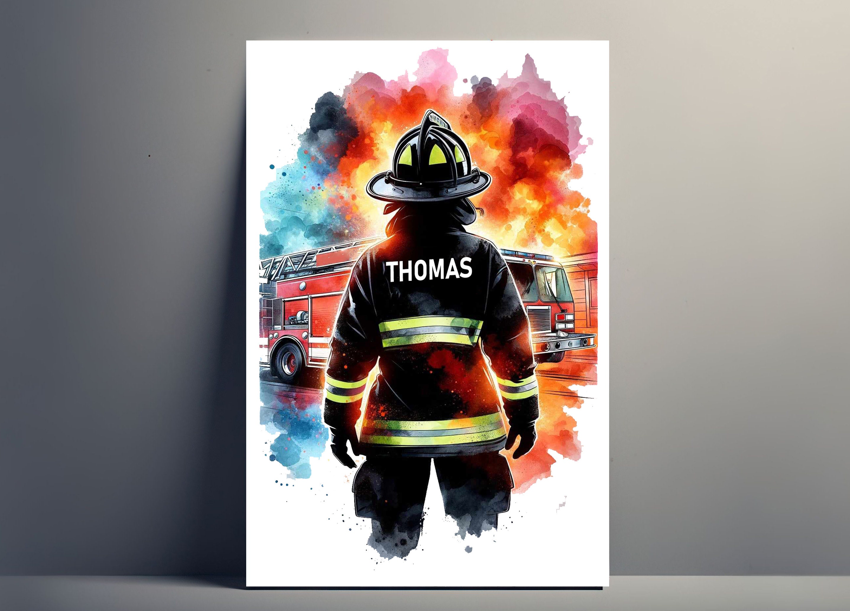 Discover Personalized Firefighter Poster | Customizable Man Poster, Firefighter Poster Illustration Gift Idea Name Firefighter Decoration