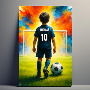 Personalized Football Player Poster for Boys – Football Gift for Men, First Name and Number | Children&#39;s Sports Decoration | Poster, canvas, digital