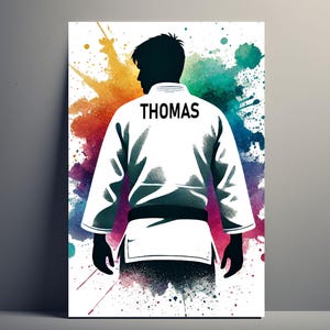 Personalized Judo Poster | Customizable Martial Arts Poster for Men, Judo Poster Gift Idea for Sports Boy&#39;s First Name Art Illustration