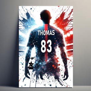 Personalized PARIS Football Poster | Customizable Football Poster for Boys, Football Gift for Paris Fan with First Name and Number for Men
