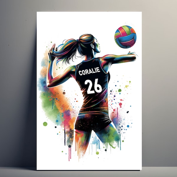 Personalisiertes Volleyball-Spieler-Poster | Anpassbares Volleyball-Mädchen-Poster, Sport-Geschenkidee, Poster, Vorname, Frau, Kunstdekoration