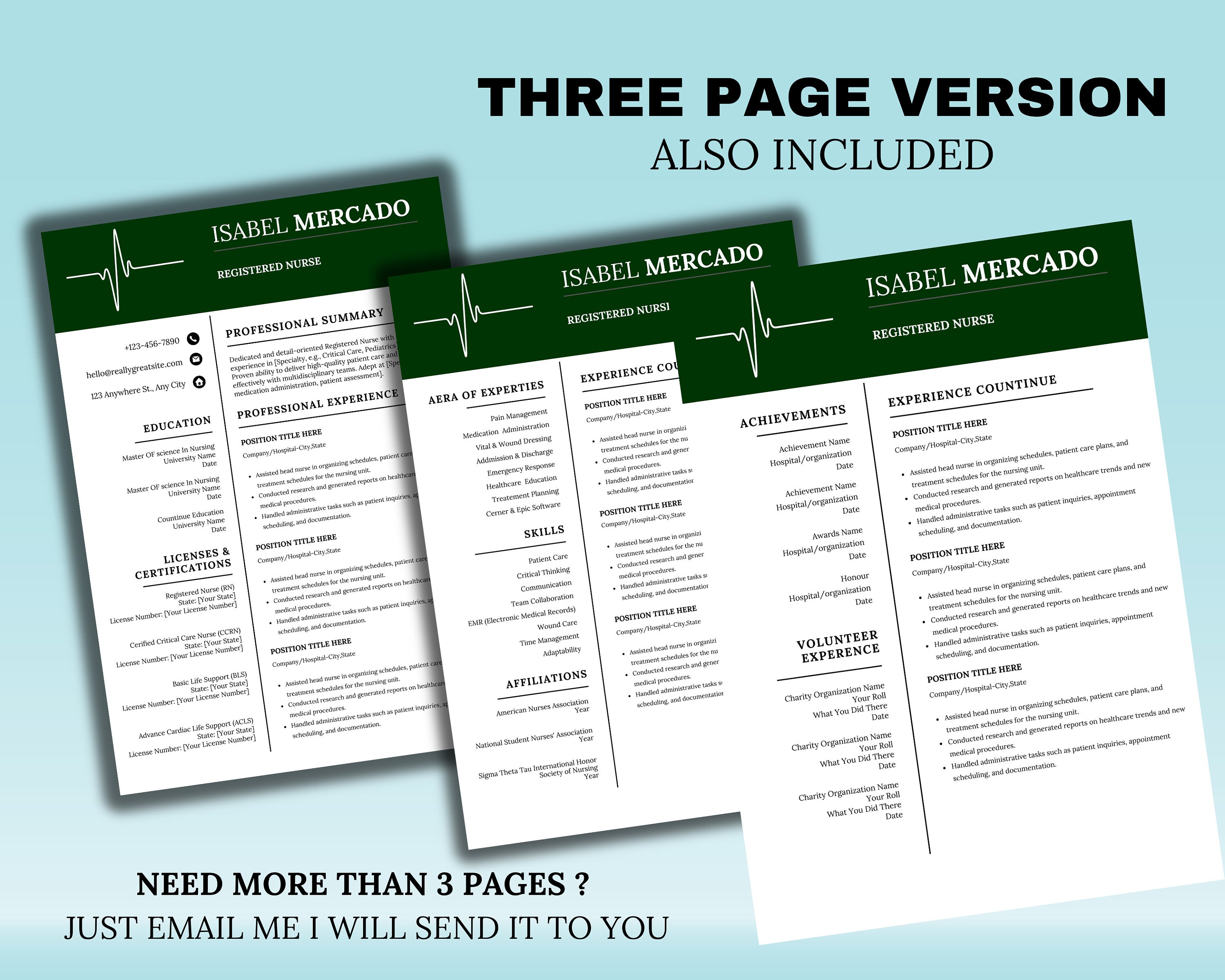 Nursing Resume Template for Google Docs, Word & Pages, Registered Nurse ...