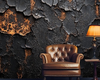 Papel tapiz con textura grunge negra despegable y adherible, mural de pared de hormigón oscuro, decoración de pared de arte abstracto, mural de papel antiguo, papel tapiz agrietado
