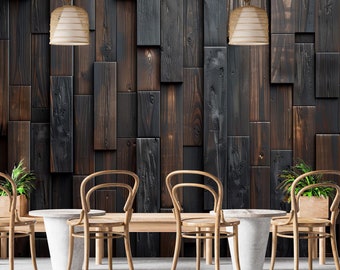 3D Dark Wooden Mural Peel and Stick,Brown Wood Textured Wallpaper for Office,Ancient Cafe Wall Art,Moody Wall Decor,Antique Wall Decor