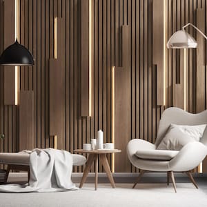 Pannelli in legno marrone murale, carta da parati a strisce geometriche 3D stacca e attacca, murale per ufficio dall'aspetto luminoso, arte murale moderna di lusso per camera da letto