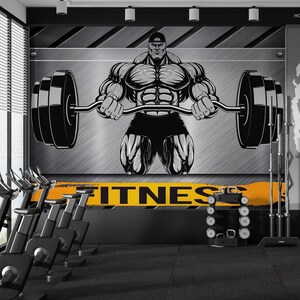 Gym Center Wallpaper Peel and Stick,Fitness and Body Building Mural,Dumbbell Wall Decor,Weight Lifting Wallpaper Self-adhesive,Sports Mural