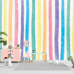 Carta da parati arcobaleno per bambini stacca e incolla, murale a strisce colorate per la camera delle ragazze, decorazioni da parete per la cameretta dei bambini, regalo per la camera delle ragazze, carta da parati primaverile