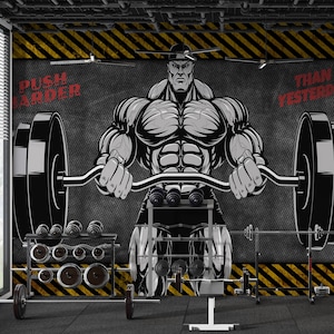 Gym Center Wallpaper Peel and Stick,Fitness and Body Building Mural,Dumbbell Wall Decor,Weight Lifting Wallpaper Self-adhesive,Sports Mural