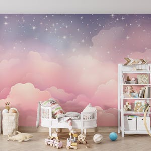 Pink Clouds Kids Wallpaper Peel and Stick,purple Sky Mural for Kids ...
