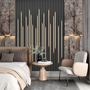Carta da parati con effetto pannello luminoso 3D, murale in marmo marrone, decorazione da parete con strisce metalliche di lusso, carta da parati moderna per ufficio
