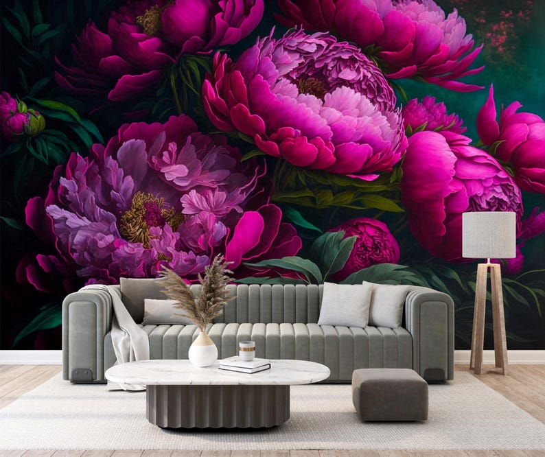 Pink Peony Wallpaper Peel and Stick,big Magenta Flowers Mural,floral ...